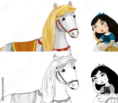 cartoon princess queen with her friend horse illustration © honeyflavour