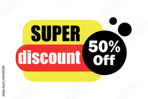 Super Discount 50% Off. Advertising for stores and retail in general. Colorful and modern art.