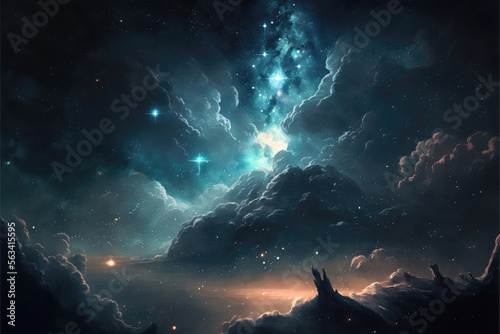 Night sky, Stars, full of stars, cloud, a dark landscape Generative AI
