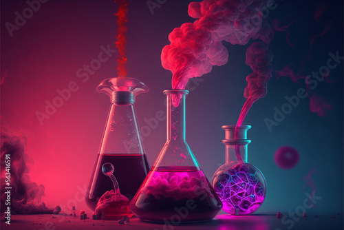 Pink and Red Magic Love Potions in a Chemistry or Alchemy Lab with Pink Smoke Generative AI