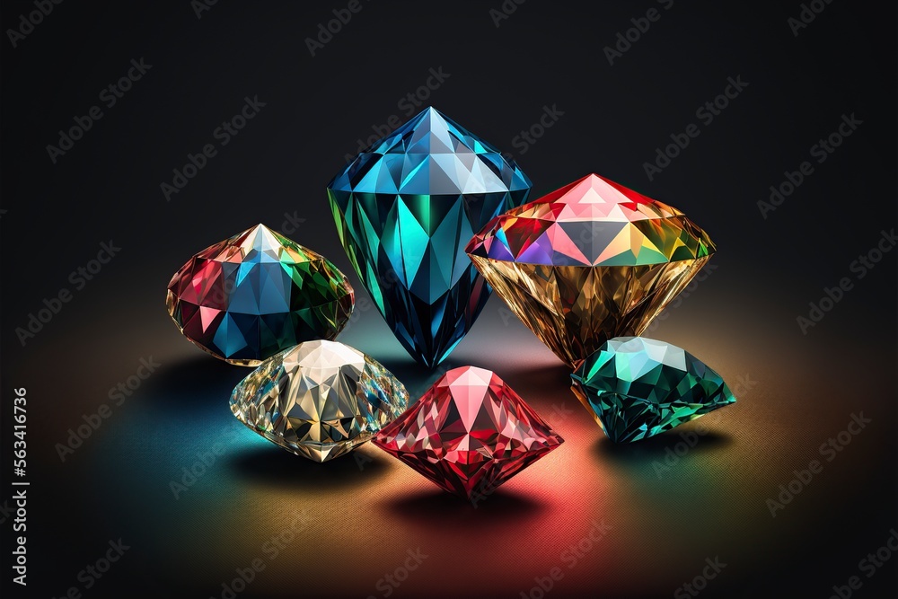 illustration of diamonds and colored gemstones, ai generative illustration of diamonds and colored gemstones, ai generative