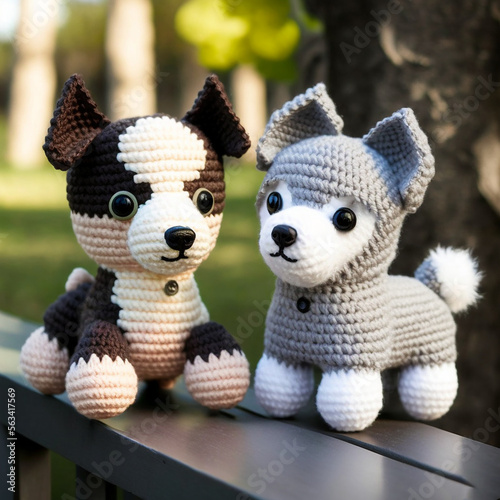 Amigurumi and crochet huskies, generative ai