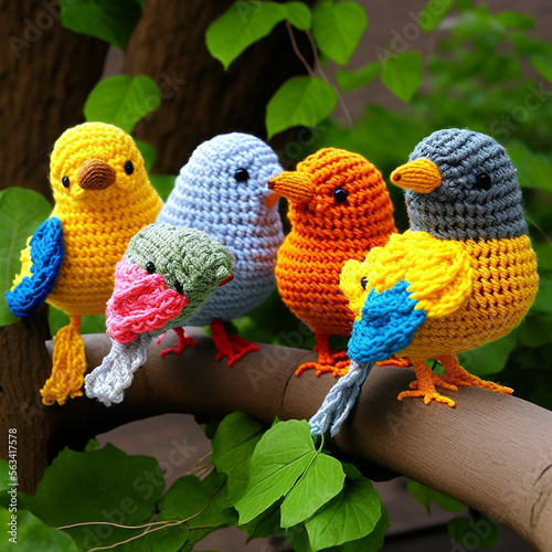 Amigurumi and crochet birds, generative ai