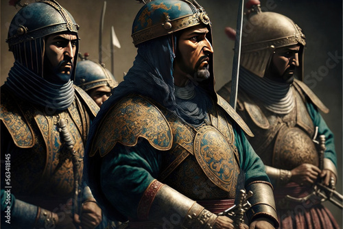 Photo Ancient Muslim Soldiers of Islamic Dynasties: Umayyads, Seljuks, and Abbasids in a Medieval Warfare illustration