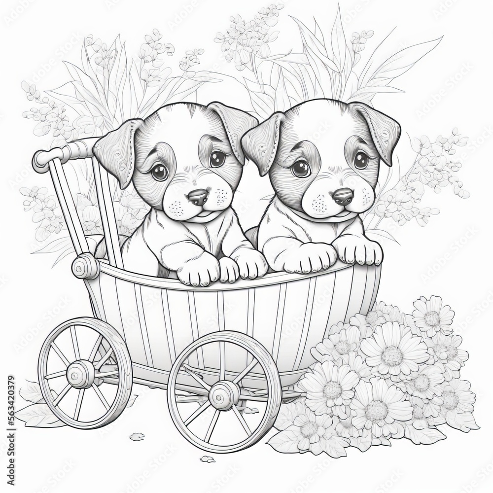 Dogs And Puppys Colouring Pages Stock Illustration | Adobe Stock