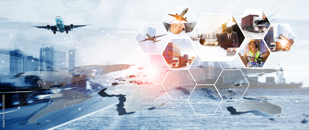 Export Stock Image container truck ,ship in port and freight cargo plane in transport and ...