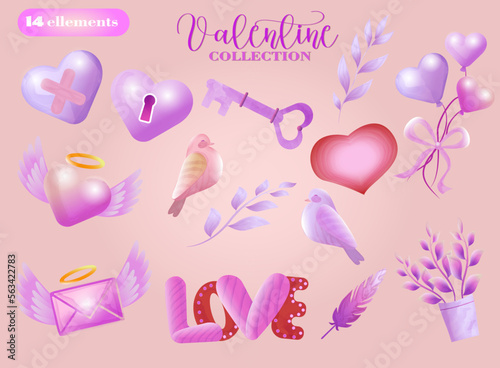 Set of cute stickers for valentine's day