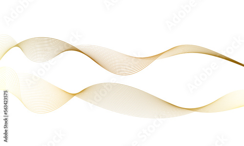 Abstract gold gradient wave element for design. Digital frequency track equalizer. Stylized line art background. Vector illustration. Wave with lines created using blend tool. Curved wavy line.