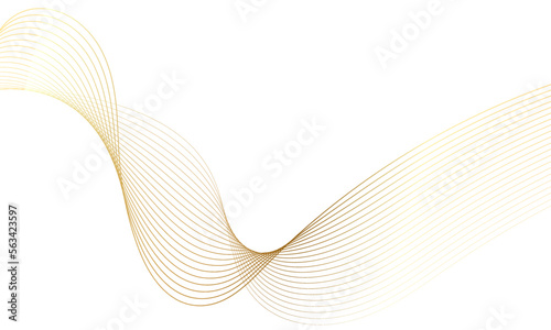 Abstract gold gradient wave element for design. Digital frequency track equalizer. Stylized line art background. Vector illustration. Wave with lines created using blend tool. Curved wavy line.