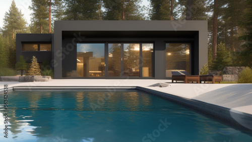 swimming pool in a house in the woods, Generative AI © Francisco