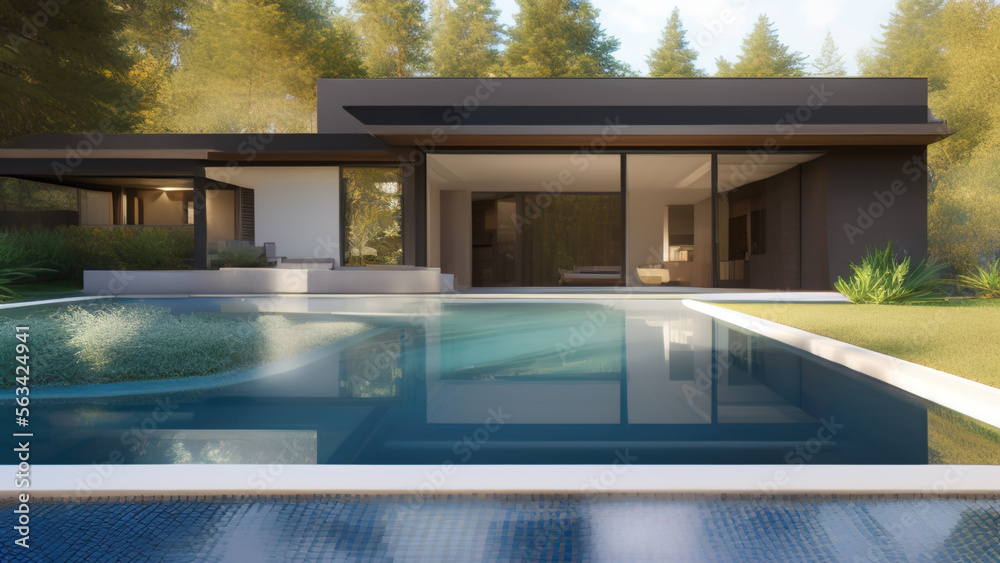 Fototapeta premium swimming pool in a house in the woods, Generative AI