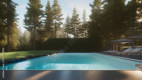 swimming pool in a house in the woods, Generative AI