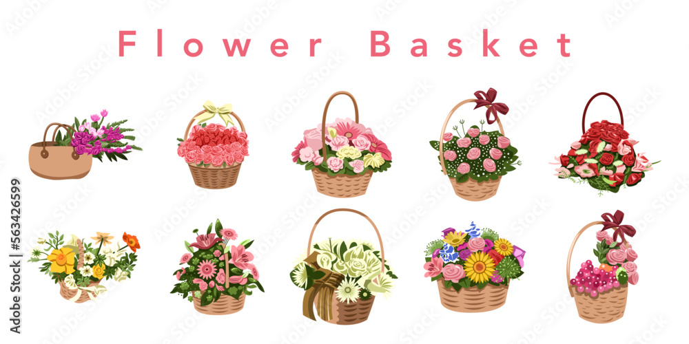 flower basket vector set collection graphic clipart design flower basket vector set collection graphic clipart design
