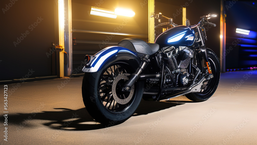 motorcycle in a dark garage, generic, Generative AI motorcycle in a dark garage, generic, Generative AI