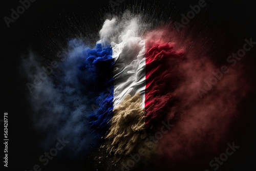 Foto illustration of French flag in smoke, image generated by AI