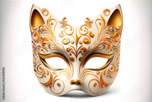 Venetian carnival mask isolated on white background. Animal mask. Cat. Illustration. Vector illustration. With decorations. . Generative AI, Generative, Artificial Intelligence