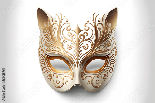 Venetian carnival mask isolated on white background. Animal mask. Cat. Illustration. Vector illustration. With decorations. . Generative AI, Generative, Artificial Intelligence