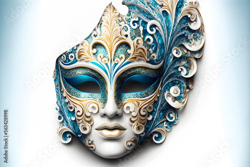Venetian carnival mask isolated on white background. Illustration. Vector illustration. With decorations. Generative AI, Generative, Artificial Intelligence