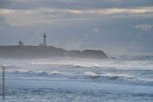 Yaquina Head Lighthouse on the Oregon Coast in Stormy Weather, Taken in Winter