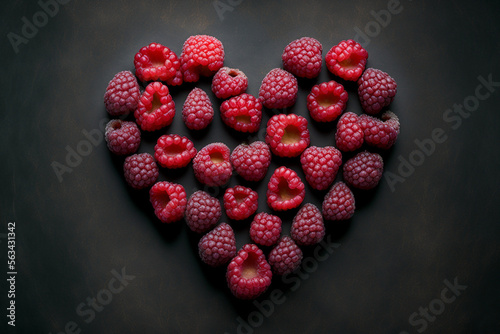 red raspberries in the shape of a heart made by generative ai
