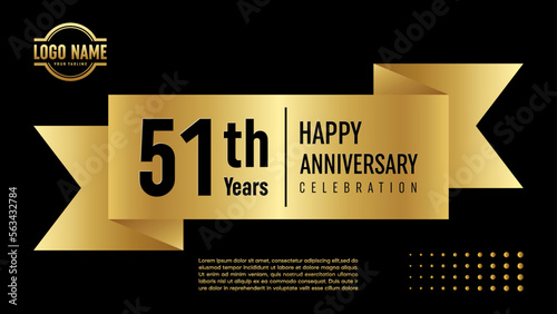 51 year anniversary. Anniversary template design concept with golden ribbon for anniversary celebration event, invitation card, greeting card, banner, poster, flyer, book cover. Vector Template