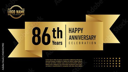 86 year anniversary. Anniversary template design concept with golden ribbon for anniversary celebration event, invitation card, greeting card, banner, poster, flyer, book cover. Vector Template