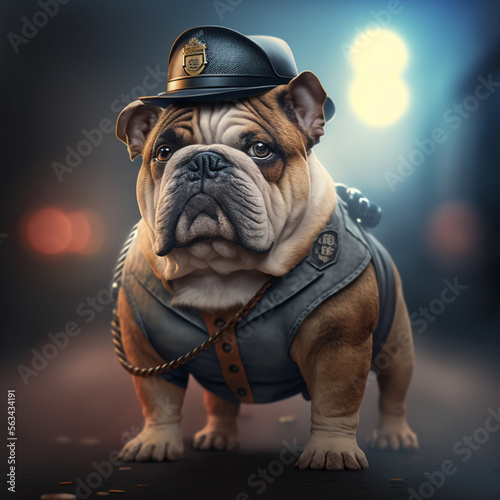 english police bulldog in front of a background, Generative Ai photo