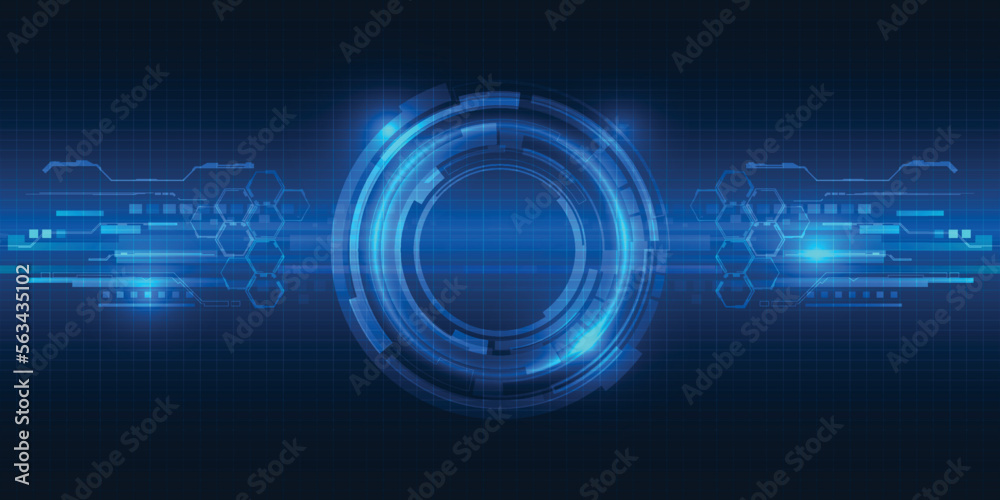 Vector illustrations of futuristic screen display for horizontal layout showcase with optic screen and digital element grid line circuit decor.Future digital innonvation and technolog concepts.