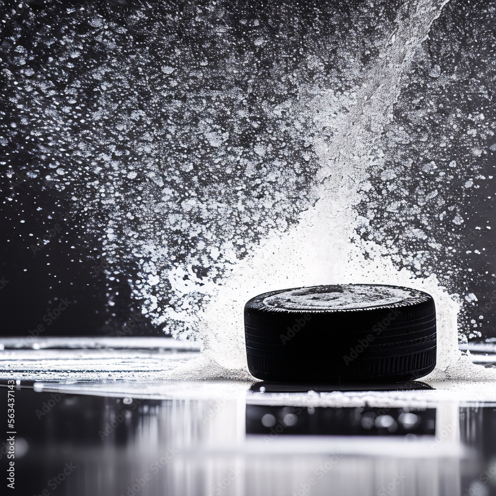 Isolated wet hockey puck partially submerged underwater with dramatic