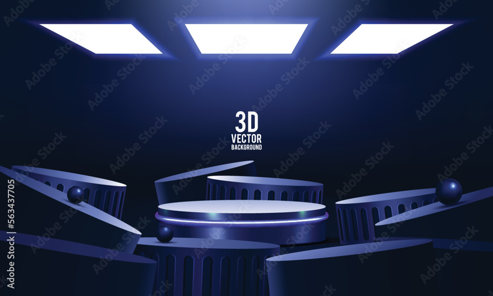 Abstract 3D blue cylinder pedestal
