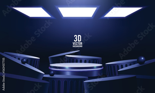 Abstract 3D blue cylinder pedestal