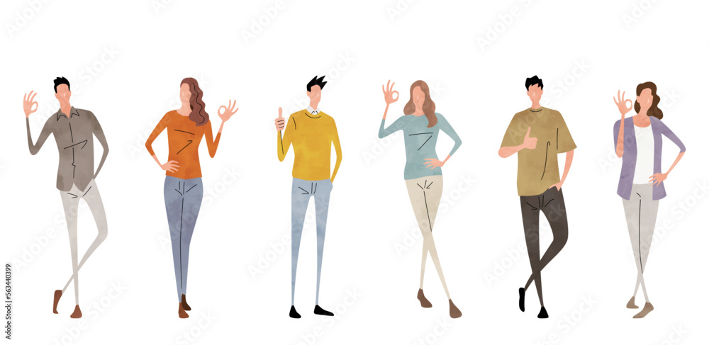 Obraz premium ベクターイラスト素材:OKサインを出す人物セット