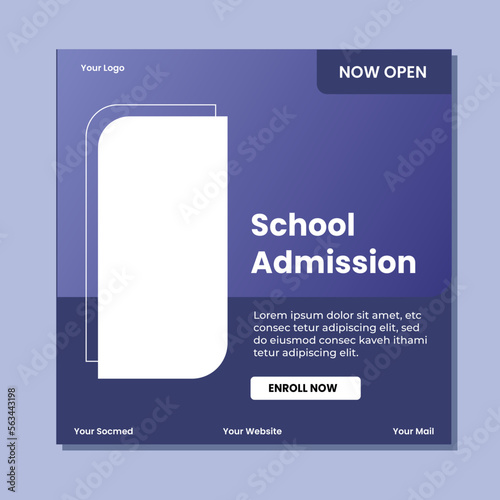 School admission square banner. Suitable for educational banner and social media post template