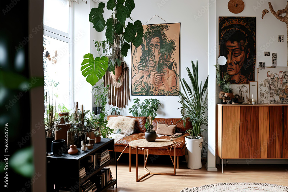 Modern living room interior design with plants Generative AI Modern living room interior design with plants Generative AI