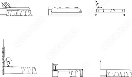 black and white bed illustration vector sketch side view