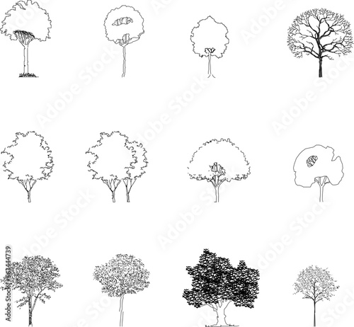 set of trees silhouettes