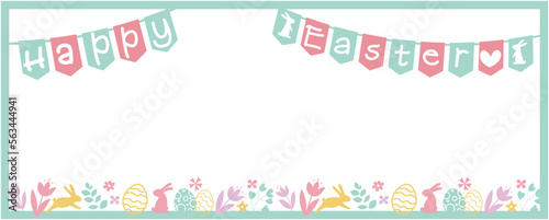 Happy easter decoration background. Easter elements decoration frame for event, invitation, background and banner design. Vector illustration.