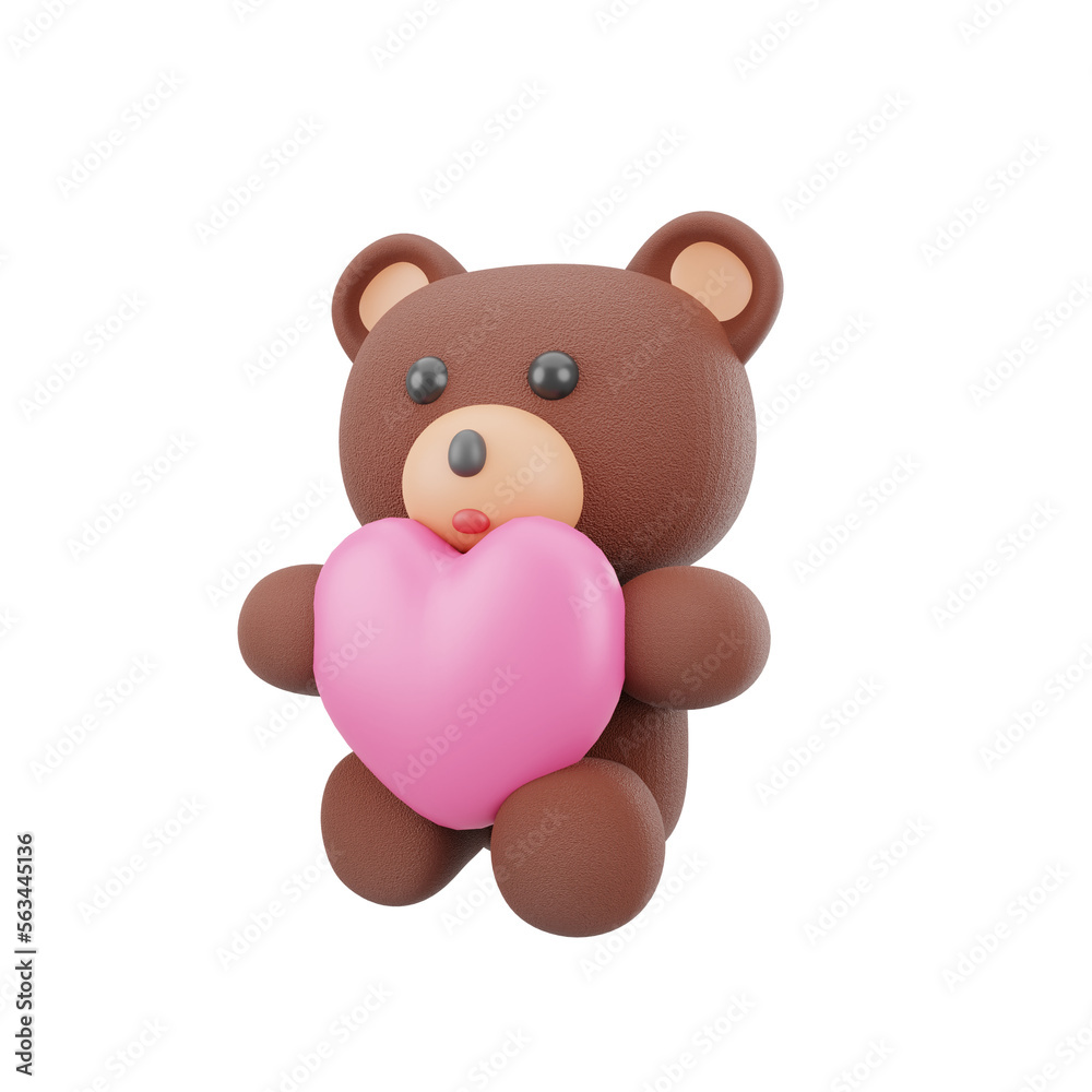 3d pink baer doll with love illustration icon object 3d pink baer doll with love illustration icon object
