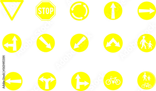 set of sketch vector illustration of traffic sign icon design on road