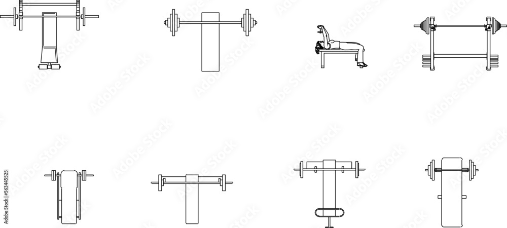 set of sketches vector illustration of multi station gym equipment design set of sketches vector illustration of multi station gym equipment design