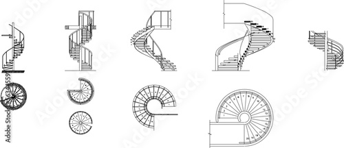 set of sketches vector illustration of spiral staircase design