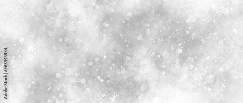 Clear and shiny white or grey background with bubbles and snowflakes, beautiful white watercolor background with glitter particles, white bokeh background for wallpaper, invitation, cover and design.	