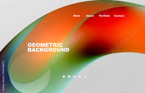 Landing page abstract liquid background. Flowing shapes, round design and circle. Web page for website or mobile app wallpaper