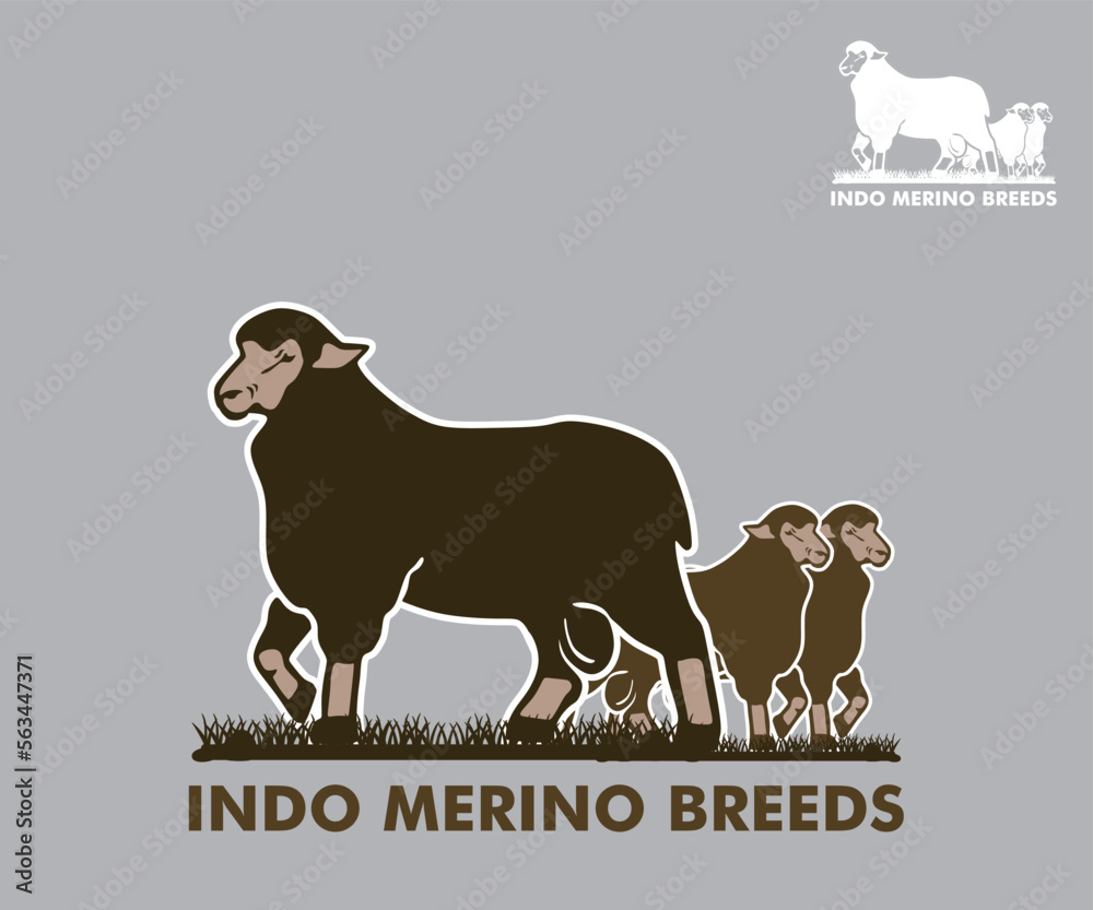 MERINO SHEEP BREEDS LOGO, silhouette of great goat standing vvector illustrations