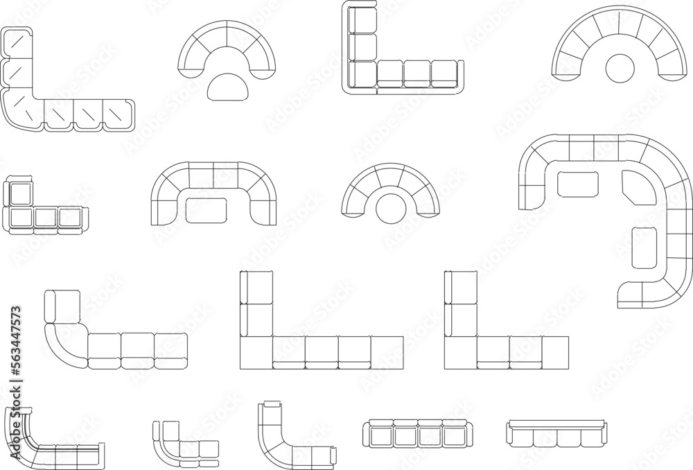 sketch vector illustration of black and white living room sofa top view