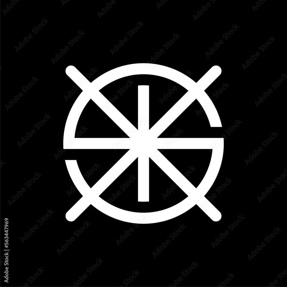 Initial letter S or SIX logo template with geometric circle wheel line art illustration in flat design monogram symbol Initial letter S or SIX logo template with geometric circle wheel line art illustration in flat design monogram symbol