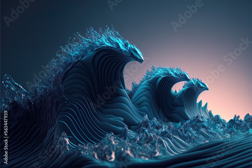 Fototapeta Naklejka Na Ścianę i Meble -  Abstract desktop background, 3d ocean waves, clean desktop background, Kanagawa waves