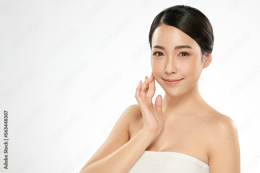 Beautiful young asian woman with clean fresh skin on white background, Face care, Facial treatment, Cosmetology, beauty and spa, Asian women portrait. Beautiful young asian woman with clean fresh skin on white background, Face care, Facial treatment, Cosmetology, beauty and spa, Asian women portrait.