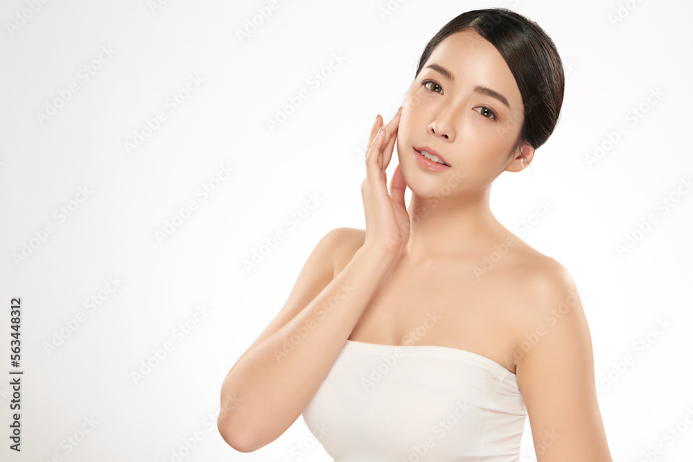 Beautiful young asian woman with clean fresh skin on white background, Face care, Facial treatment, Cosmetology, beauty and spa, Asian women portrait. Beautiful young asian woman with clean fresh skin on white background, Face care, Facial treatment, Cosmetology, beauty and spa, Asian women portrait.