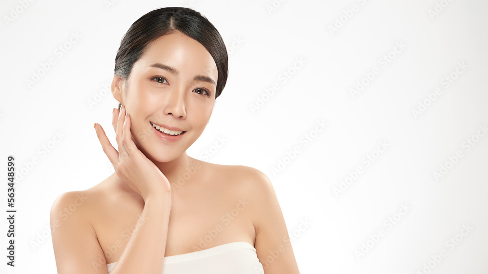 Beautiful young asian woman with clean fresh skin on white background, Face care, Facial treatment, Cosmetology, beauty and spa, Asian women portrait. Beautiful young asian woman with clean fresh skin on white background, Face care, Facial treatment, Cosmetology, beauty and spa, Asian women portrait.